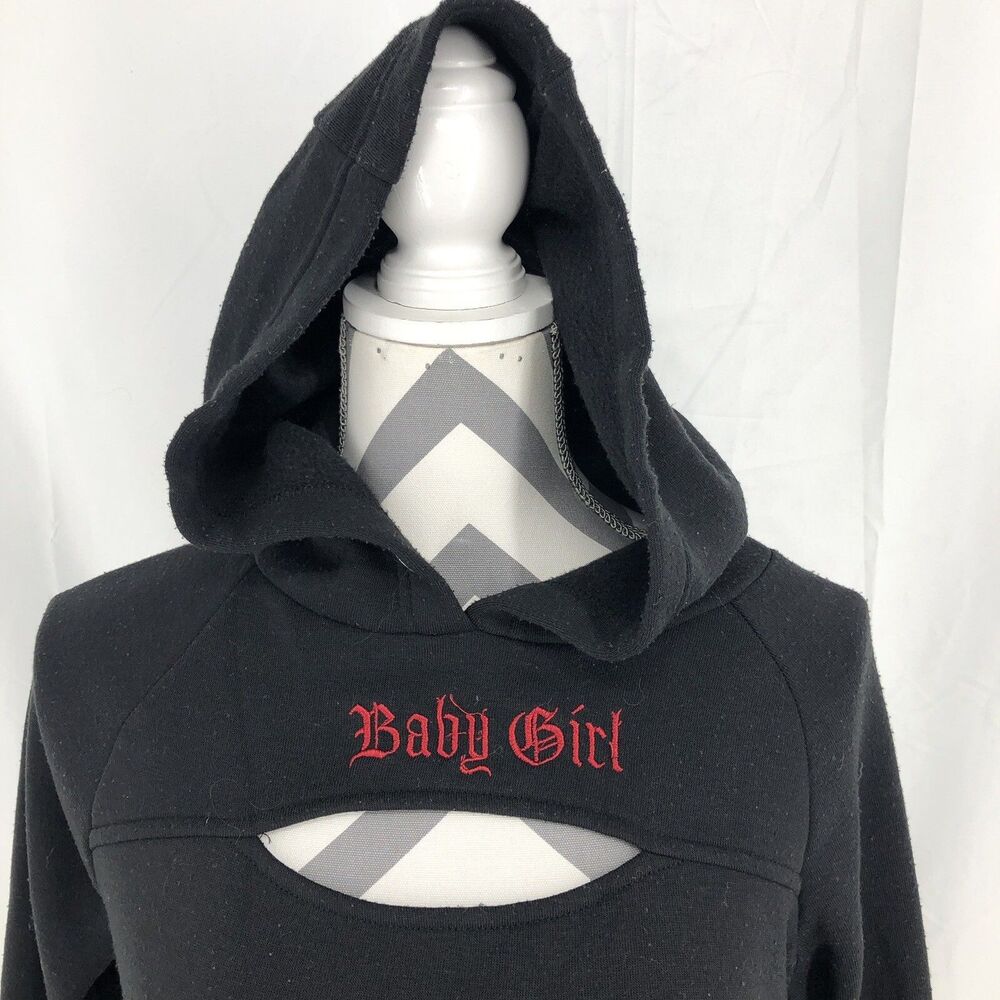 Orange Kiss black cropped Raw Hem fleece hoodie Baby Girl Key Hole Chest Medium